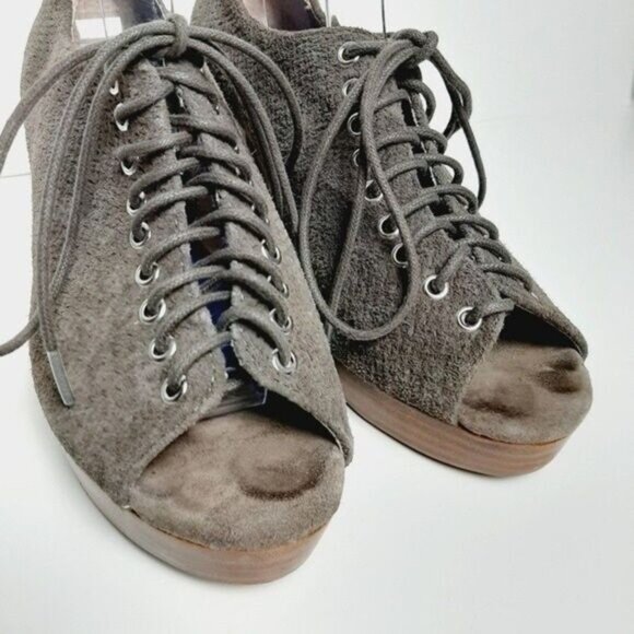 JEFFREY CAMPBELL Roosevelt Handmade Havana Suede Peep-toe Heels Taupe Sz 6.5 M - Picture 5 of 12